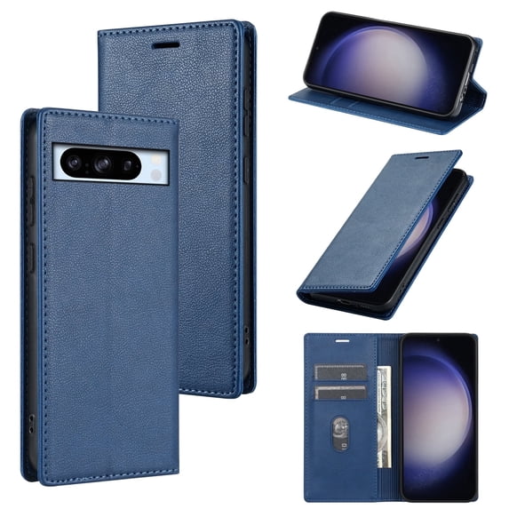 Allytech Flip Case for Google Pixel 7a, Premium PU Leather Business Vintage Wallet Case with Cards Holder Stand Shockproof Slim Case for Google Pixel 7a - Blue
