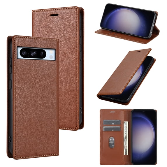 Allytech Flip Case for Google Pixel 8, Premium PU Leather Business Vintage Wallet Case with Cards Holder Stand Shockproof Slim Case for Google Pixel 8 - Brown