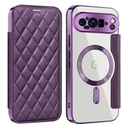 Allytech Flip Case for Google Pixel 8A, [Compatible with Magsafe] PU Leather Clear Back Cover RFID Blocking Cards Slots Wallet Phone Case for Google Pixel 8A, Purple