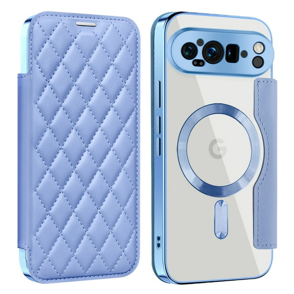 Allytech Flip Case for Google Pixel 9 Pro XL, [Compatible with Magsafe] PU Leather Clear Back Cover RFID Blocking Cards Slots Wallet Phone Case for Google Pixel 9 Pro XL, Blue