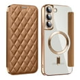 thumbnail image 1 of Allytech Flip Case for Samsung Galaxy S22, [Compatible with Magsafe] PU Leather Clear Back Cover RFID Blocking Cards Slots Wallet Phone Case for Galaxy S22, Brown, 1 of 9