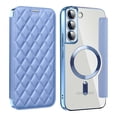 thumbnail image 1 of Allytech Flip Case for Samsung Galaxy S24, [Compatible with Magsafe] PU Leather Clear Back Cover RFID Blocking Cards Slots Wallet Phone Case for Galaxy S24, Blue, 1 of 9