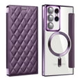 thumbnail image 1 of Allytech Flip Case for Samsung Galaxy S25 Ultra, [Compatible with Magsafe] PU Leather Clear Back Cover RFID Blocking Cards Slots Wallet Phone Case for Galaxy S25 Ultra, Purple, 1 of 9