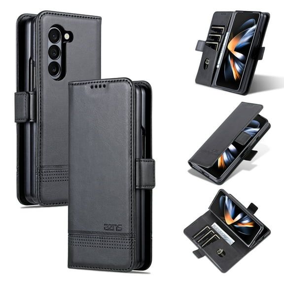 Allytech Flip Case for Samsung Galaxy Z Fold 5 Case, PU Leather Slim Fit Cards Slots Folio Stand Wallet Cover Case for Samsung Galaxy Z Fold 5 5G - Black