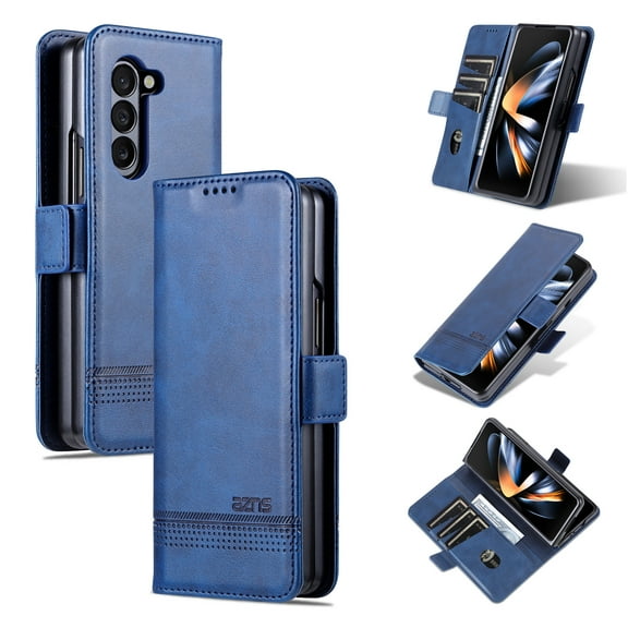 Allytech Flip Case for Samsung Galaxy Z Fold 5 Case, PU Leather Slim Fit Cards Slots Folio Stand Wallet Cover Case for Samsung Galaxy Z Fold 5 5G - Blue
