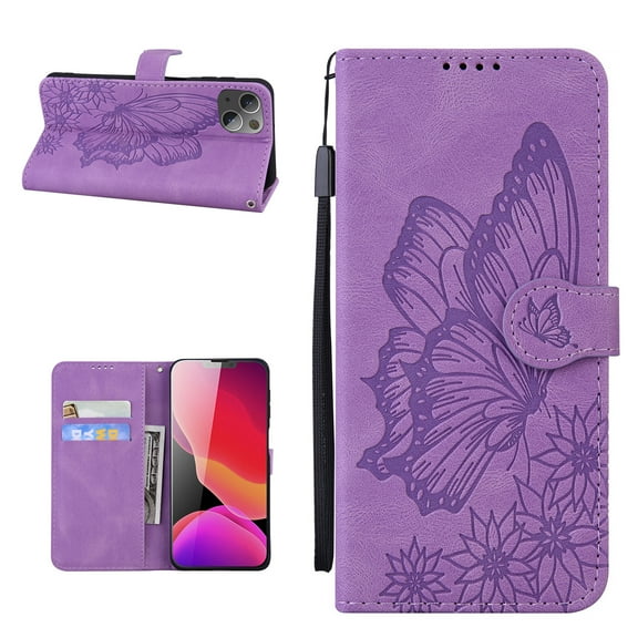 Allytech Flip Case for iPhone 13 Mini 2021 Model 5.4 inch, Premium Retro Butterfly PU Leather Wallet Case with [Magnetic Closure][Card Holder][Wrist Strap] Stand Cover for iPhone 13 Mini, Purple