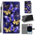 thumbnail image 1 of Allytech Flip Case for iPhone 15 Pro Max, Chic Pattern PU Leather Cards Slots Slim Fit Shell Hand Wrist Strap Magnetic Closure Wallet Case Cover for Apple iPhone 15 Pro Max - Blue Butterfly, 1 of 12