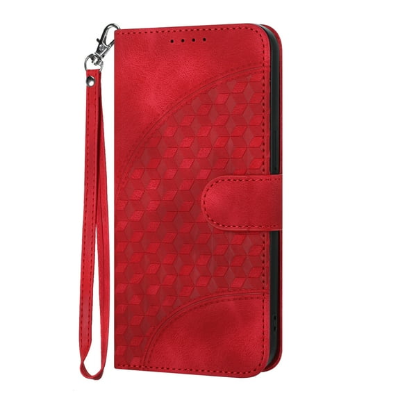 Allytech Flip Cover 3D Geometric Lattice Stand Hand Wrist Folio Credit Card Slots Wallet Case Soft Shell Cell Phone Case for Samsung Galaxy A13 5G, Red
