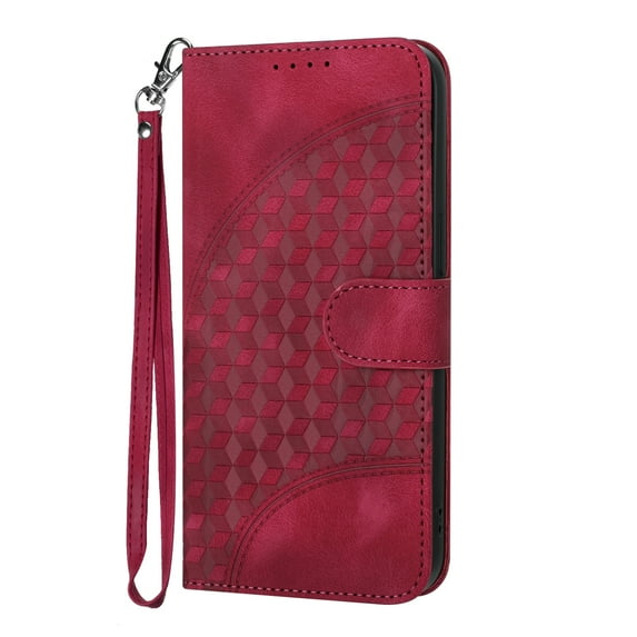Allytech Flip Cover 3D Geometric Lattice Stand Hand Wrist Folio Credit Card Slots Wallet Case Soft Shell Cell Phone Case for Samsung Galaxy A15 5G, Rose