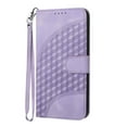 thumbnail image 1 of Allytech Flip Cover 3D Geometric Lattice Stand Hand Wrist Folio Credit Card Slots Wallet Case Soft Shell Cell Phone Case for Samsung Galaxy A32 4G, Purple, 1 of 8