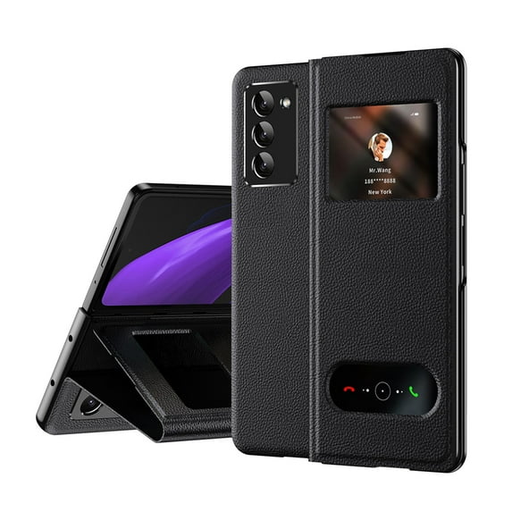 Allytech Flip Cover Case for Samsung Galaxy Z Fold 2, Premium PU Leather Buiness Type Cover with Visual Window Shockproof Full Protective Case Cover for Samsung Galaxy Z Fold 2 - Black_A