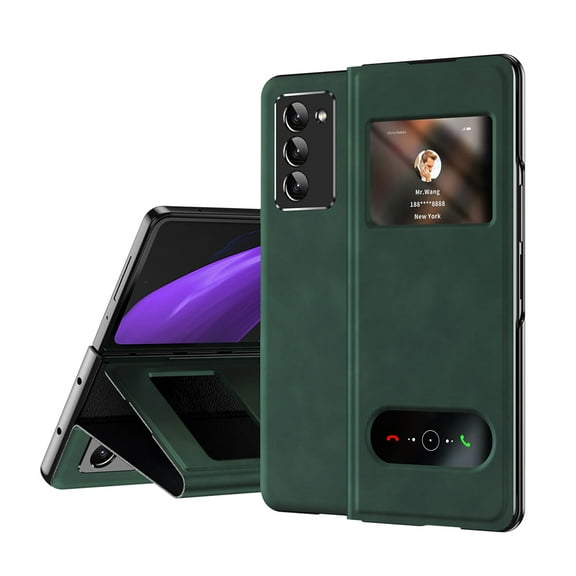 Allytech Flip Cover Case for Samsung Galaxy Z Fold 2, Premium PU Leather Buiness Type Cover with Visual Window Shockproof Full Protective Case Cover for Samsung Galaxy Z Fold 2 - Darkgreen