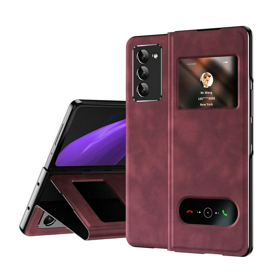 Allytech Flip Cover Case for Samsung Galaxy Z Fold 2, Premium PU Leather Buiness Type Cover with Visual Window Shockproof Full Protective Case Cover for Samsung Galaxy Z Fold 2 - Winered