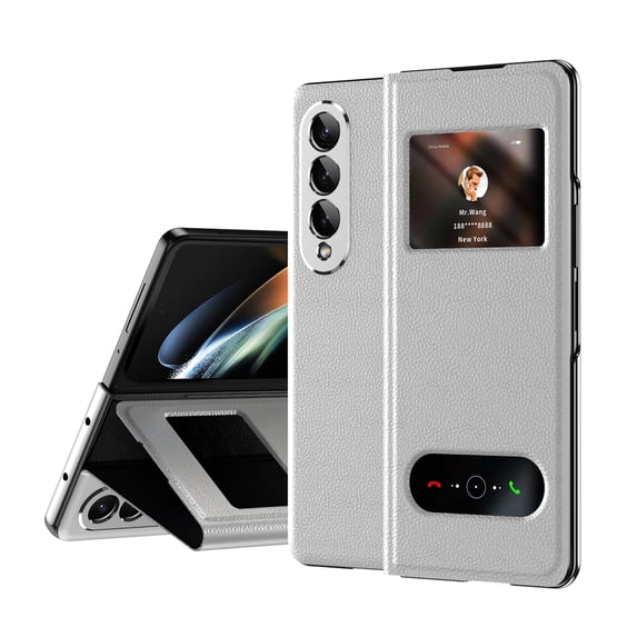 Allytech Flip Cover Case for Samsung Galaxy Z Fold 4, Premium PU Leather Buiness Type Cover with Visual Window Shockproof Full Protective Case Cover for Samsung Galaxy Z Fold 4 5G - White_B
