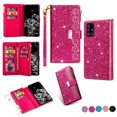thumbnail image 1 of Allytech Flip Cover for Samsung Galaxy A51 5G, PU Leather Glitter Bling Design Kickstand Shockproof Multiple Cards Slots Zipper Pocket Wallet Case Cover for Girls Women, Rose, 1 of 10