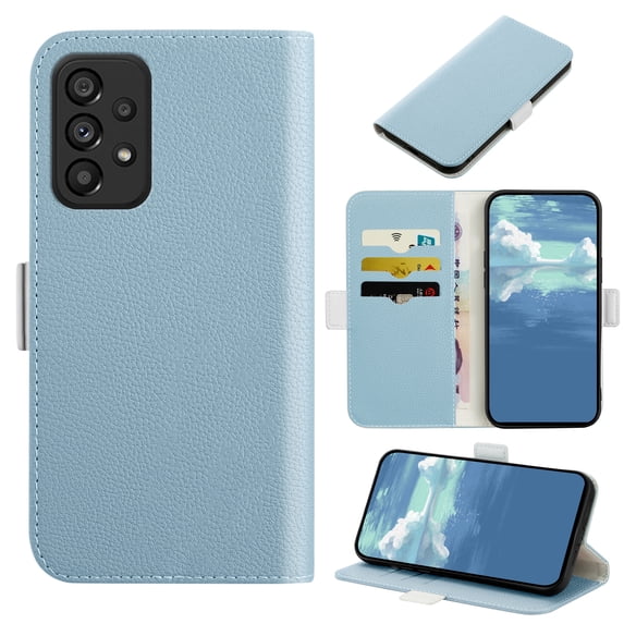 Allytech Flip Holder Wallet Case for Samsung Galaxy A33 5G, Magnetic Stand Folio ID & Credit Card Slots Lychee Texture Leather Protective Cover,Blue