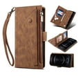 thumbnail image 1 of Allytech Flip Wallet Case for Google Pixel 7 Pro, Zipper Pocket Card Slots Kickstand Case with Shoulder Strap & Wrist Strap, Premium PU Leather Magnetic Clasp Shockproof Anti-Drop Case - Brown, 1 of 11