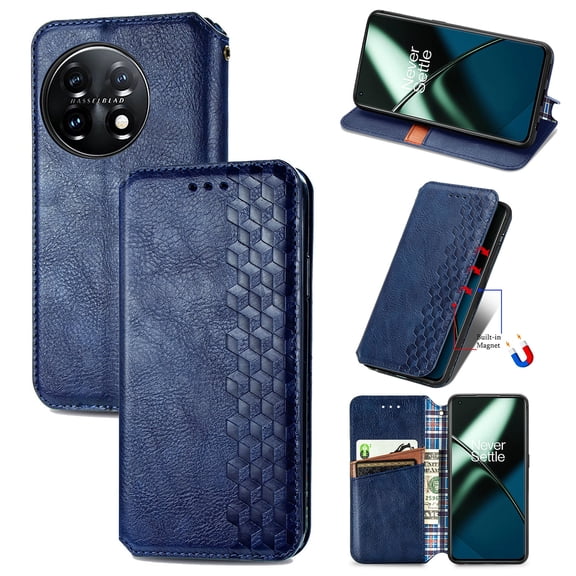 Allytech Flip Wallet Case for OnePlus 12R, Premium PU Leather Luxury Case with Kickstand & Card Slots, Magnetic Closure Inner Soft TPU Shockproof Protective Case for Women Men - Blue