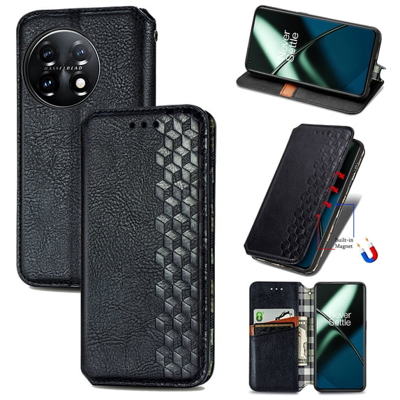 Allytech Flip Wallet Case for OnePlus 12R, Premium PU Leather Luxury Case with Kickstand & Card Slots, Magnetic Closure Inner Soft TPU Shockproof Protective Case for Women Men - Black
