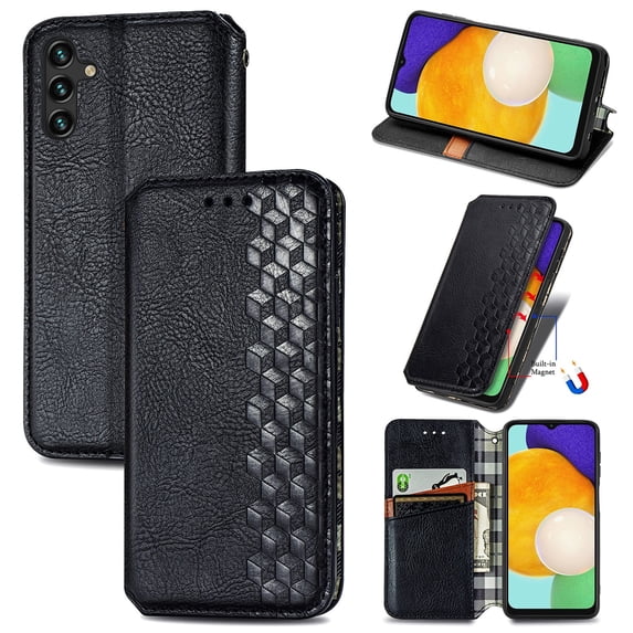 Allytech Flip Wallet Case for Samsung Galaxy A05s, Premium PU Leather Luxury Case with Kickstand & Card Slots, Magnetic Closure Inner Soft TPU Shockproof Protective Case for Women Men - Black