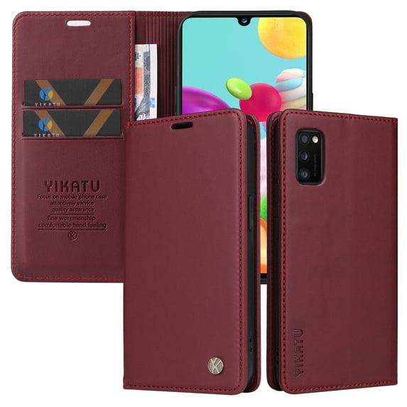 Allytech Flip Wallet Case For Samsung Galaxy A13 5G,360 Protection Luxury Solid Color PU Leather Magnetic Closure Folio Credit Card Slots Kickstand Shockproof Soft TPU Cover.Winered