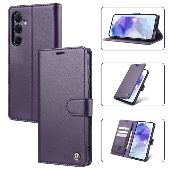 Allytech Flip Wallet Case for Samsung Galaxy A15, with Credit Card Slots, Magnetic Clasp, Slim Thin RFID Blocking Premium PU Leather Shockproof Kickstand Cover Case for Women Men - Purple