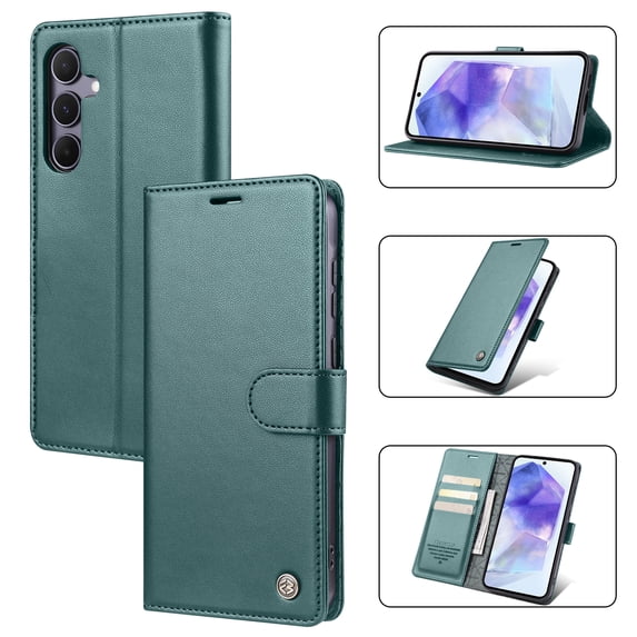 Allytech Flip Wallet Case for Samsung Galaxy A25, with Credit Card Slots, Magnetic Clasp, Slim Thin RFID Blocking Premium PU Leather Shockproof Kickstand Cover Case for Women Men - Green