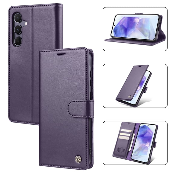Allytech Flip Wallet Case for Samsung Galaxy A25, with Credit Card Slots, Magnetic Clasp, Slim Thin RFID Blocking Premium PU Leather Shockproof Kickstand Cover Case for Women Men - Purple