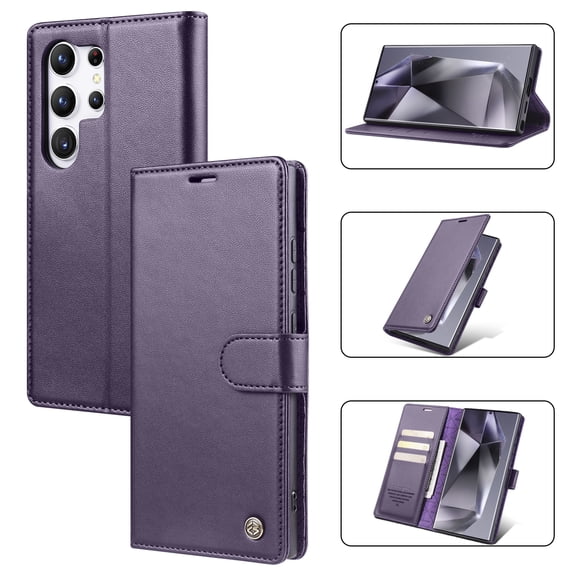 Allytech Flip Wallet Case for Samsung Galaxy S22 Ultra, with Credit Card Slots, Magnetic Clasp, Slim Thin RFID Blocking Premium PU Leather Shockproof Kickstand Cover Case for Women Men - Purple