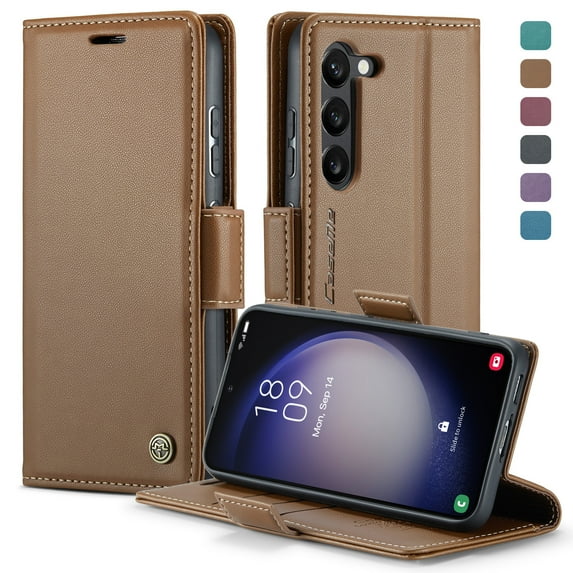 Allytech Flip Wallet Case for Samsung Galaxy S23 FE 6.4", RFID Blocking Premium PU Leather Cards Slots Magnetic Closure Kickstand Shockproof Phone Case Cover for Galaxy S23 FE, Brown
