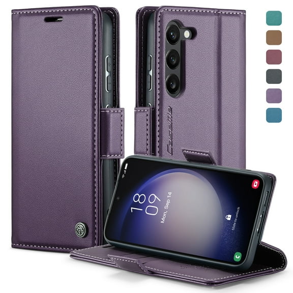 Allytech Flip Wallet Case for Samsung Galaxy S23 FE 6.4", RFID Blocking Premium PU Leather Cards Slots Magnetic Closure Kickstand Shockproof Phone Case Cover for Galaxy S23 FE, Purple