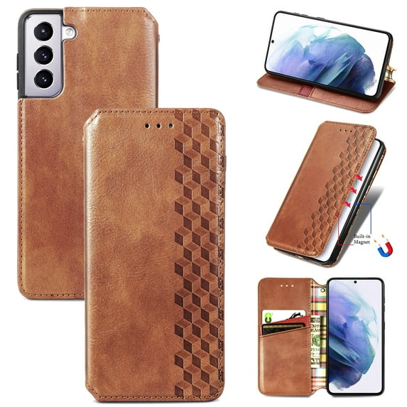 Allytech Flip Wallet Case for Samsung Galaxy S23, Premium PU Leather Luxury Case with Kickstand & Card Slots, Magnetic Closure Inner Soft TPU Shockproof Protective Case for Women Men - Brown