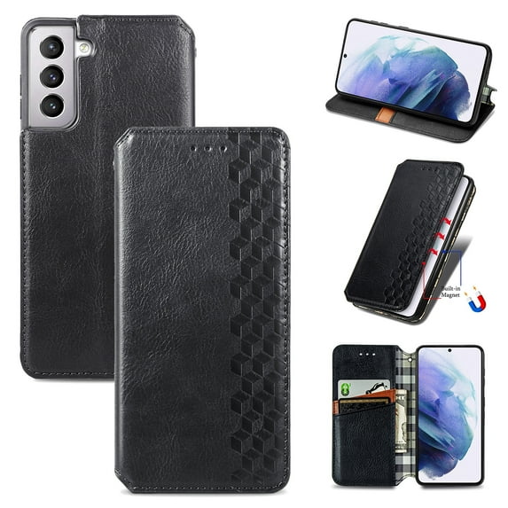 Allytech Flip Wallet Case for Samsung Galaxy S23, Premium PU Leather Luxury Case with Kickstand & Card Slots, Magnetic Closure Inner Soft TPU Shockproof Protective Case for Women Men - Black