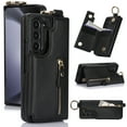thumbnail image 1 of Allytech Flip Wallet Case for Samsung Galaxy Z Fold4, Luxury PU Leather Ring Kickstand Ring Finger Cover with Zipper Pocket Card Slots, Slim Shockproof Drop Protection Case for Galaxy Z Fold4, Black, 1 of 8