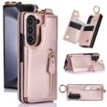 thumbnail image 1 of Allytech Flip Wallet Case for Samsung Galaxy Z Fold4, Luxury PU Leather Ring Kickstand Ring Finger Cover with Zipper Pocket Card Slots, Slim Shockproof Drop Protection Case for Galaxy Z Fold4,Rosegold, 1 of 8