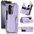 thumbnail image 1 of Allytech Flip Wallet Case for Samsung Galaxy Z Fold5, Luxury PU Leather Ring Kickstand Ring Finger Cover with Zipper Pocket Card Slots, Slim Shockproof Drop Protection Case for Galaxy Z Fold5, Purple, 1 of 8