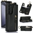 thumbnail image 1 of Allytech Flip Wallet Case for Samsung Galaxy Z Fold6, Luxury PU Leather Ring Kickstand Ring Finger Cover with Zipper Pocket Card Slots, Slim Shockproof Drop Protection Case for Galaxy Z Fold6, Black, 1 of 8