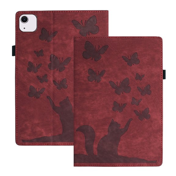 Allytech Flip Wallet Case for iPad Air 13-Inch M2 (2024), Auto Sleep/Wake, Pencil Holder & Card Slots, Lovely Pattern PU Leather Shockproof Slim Fit Kickstand Case - Winered