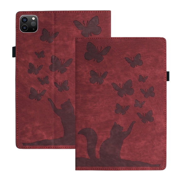 Allytech Flip Wallet Case for iPad Pro 13 Inch M4 (2024), Auto Sleep/Wake, Pencil Holder & Card Slots, Lovely Pattern PU Leather Shockproof Slim Fit Kickstand Case - Winered