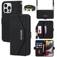 thumbnail image 1 of Allytech Flip Wallet Case for iPhone 13 Pro with Adjustable Crossbody Strap, Luxury PU Leather Kickstand Magnetic Closure Shockproof Protective Cover with Card Slots & Make-up Mirror - Black, 1 of 7