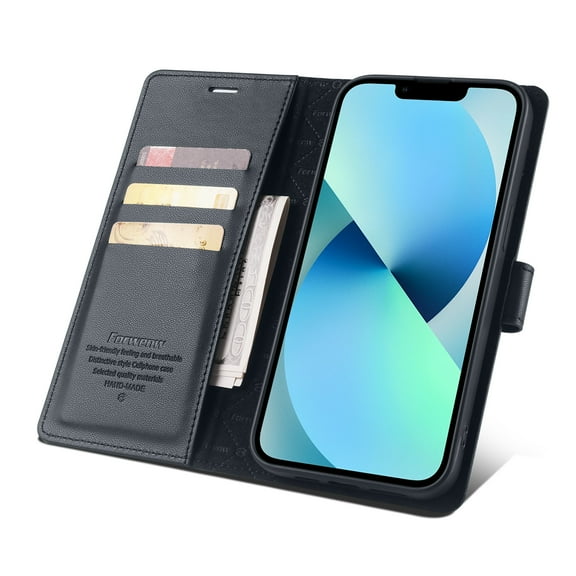 Allytech Flip Wallet Case for iPhone 13 mini, with Credit Card Slots, Magnetic Clasp, Slim Thin RFID Blocking Premium PU Leather Shockproof Kickstand Cover Case for Women Men - Black