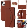 thumbnail image 1 of Allytech Flip Wallet Case for iPhone 14 Plus with Adjustable Crossbody Strap, Luxury PU Leather Kickstand Magnetic Closure Shockproof Protective Cover with Card Slots & Make-up Mirror - Brown, 1 of 1
