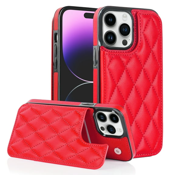 Allytech Flip Wallet Case for iPhone 15 Pro Max with Card Slots, Premium PU Leather [RFID Blocking] [Double Magnetic Button] Kickstand Shell, Shockproof Anti-Fall Protective Case - Red