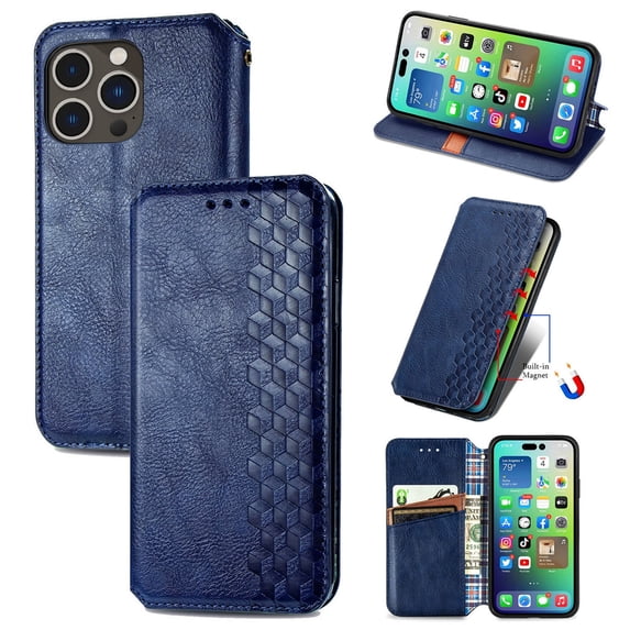 Allytech Flip Wallet Case for iPhone 15 Pro, Premium PU Leather Luxury Case with Kickstand & Card Slots, Strong Magnetic Closure Inner Soft TPU Shockproof Protective Case for Women Men - Blue