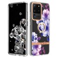 thumbnail image 1 of Allytech Floral Design Series Slim Shell Ring Holder Kickstand Shockproof Soft TPU Back Cover Cell Phone Case for Samsung Galaxy S20 Ultra,Purple Flower, 1 of 4