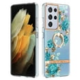 thumbnail image 1 of Allytech Floral Design Series Slim Shell Ring Holder Kickstand Shockproof Soft TPU Back Cover Cell Phone Case for Samsung Galaxy S21 Ultra,Green Flower, 1 of 4