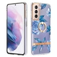 thumbnail image 1 of Allytech Floral Design Series Slim Shell Ring Holder Kickstand Shockproof Soft TPU Back Cover Cell Phone Case for Samsung Galaxy S21 Plus,Blue Flower, 1 of 4