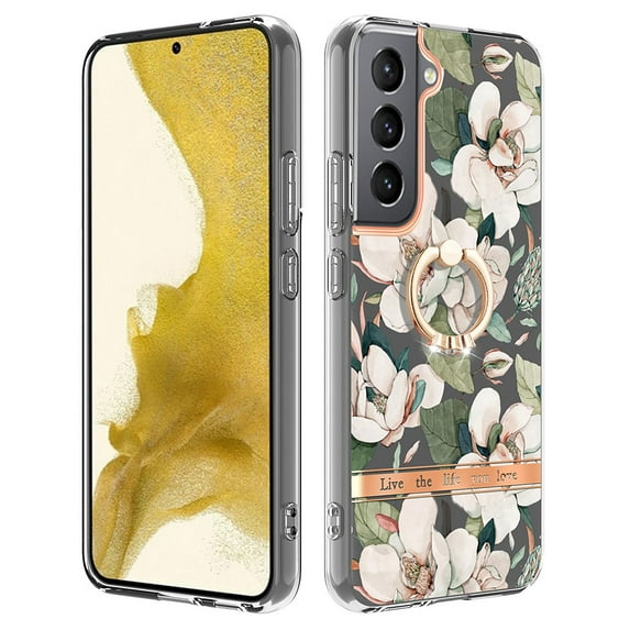 Allytech Floral Design Series Slim Shell Ring Holder Kickstand Shockproof Soft TPU Back Cover Cell Phone Case for Samsung Galaxy S24 Plus,Flower