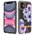 thumbnail image 1 of Allytech Floral Series Soft TPU Back Cover Ring Holder Kickstand Bumper Translucent Shockproof Slim Shell Cell Phone Case Cover for Apple iPhone 12, Purple Flower, 1 of 4