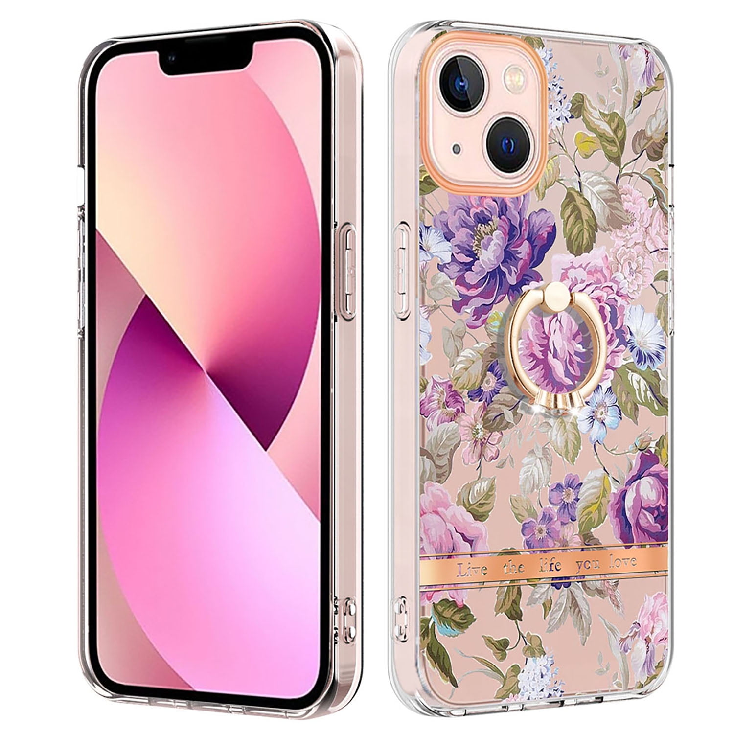 Allytech Floral Series Soft TPU Back Cover Ring Holder Kickstand